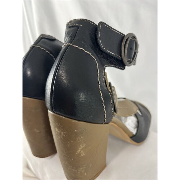 Fly London Fly Girl Block Heel Taupe & Black Leather Shoes - Picture 14 of 16